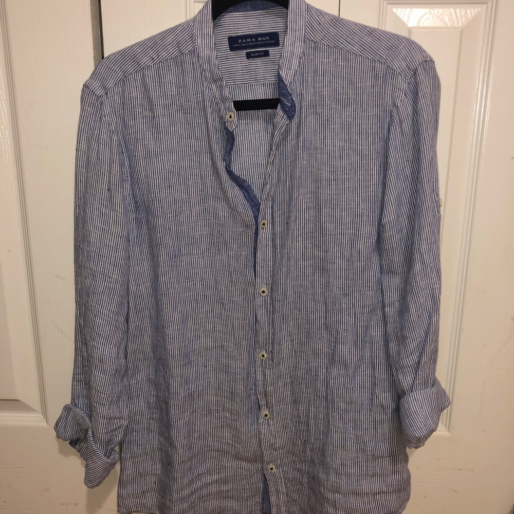 Zara Linen Shirt with Mandarin Collar